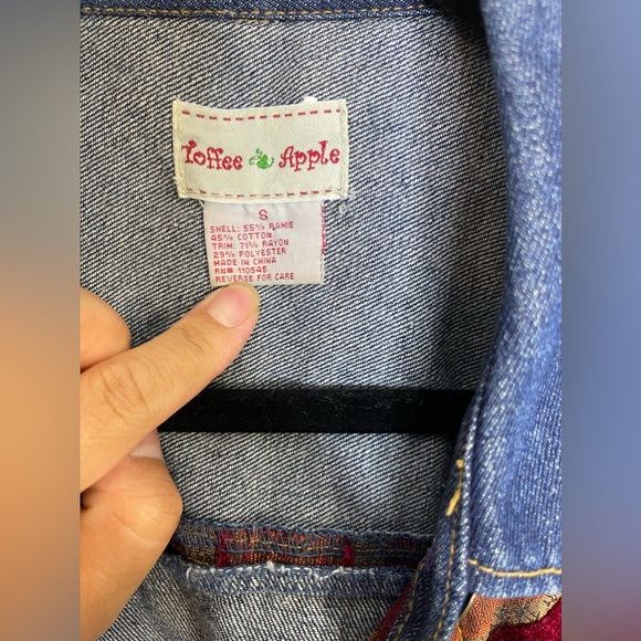 Vintage 90s Tibetan Woven Patchwork Panels Denim Long Line Hippie Jacket Sz S - Picture 6 of 8